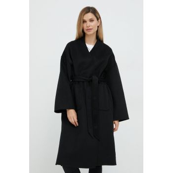 Silvian Heach palton de lana culoarea negru, de tranzitie, oversize