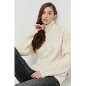 Silvian Heach pulover din amestec de lana femei, culoarea bej, călduros, cu guler