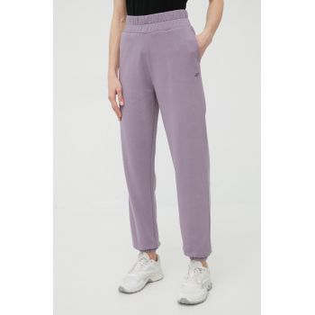 4F pantaloni de trening femei, culoarea violet, neted