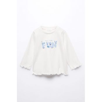 Bluza de bumbac cu imprimeu si margini valurite
