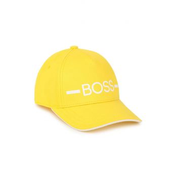 Boss caciula de bumbac pentru copii culoarea galben, cu imprimeu