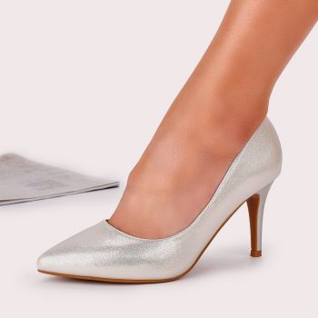 Pantofi Stiletto Dama Argintii Cu Toc Kirstie la reducere