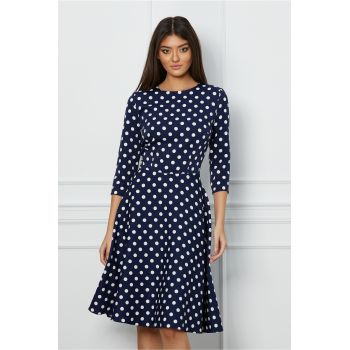 Rochie Dy Fashion bleumarin cu buline albe