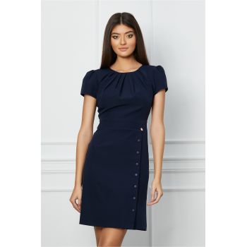Rochie Dy Fashion bleumarin cu nasturi pe fusta