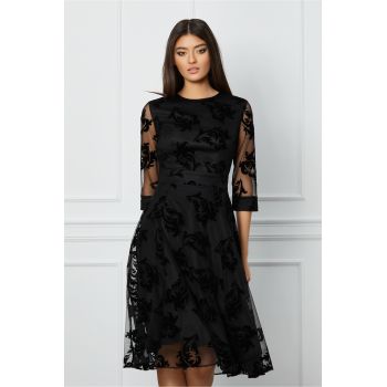 Rochie Dy Fashion neagra din tull cu insertii catifelate