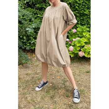 Rochie midi gogosar cu dantela, din poplin de bumbac, bej