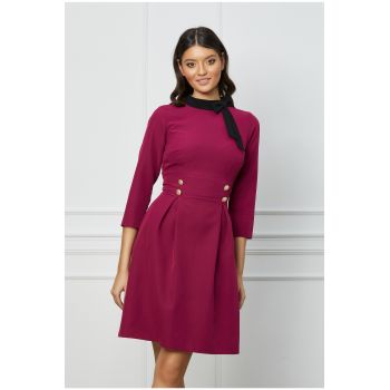 Rochie Moze fucsia cu funda neagra la decolteu la reducere