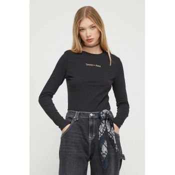 Tommy Jeans longsleeve din bumbac culoarea negru