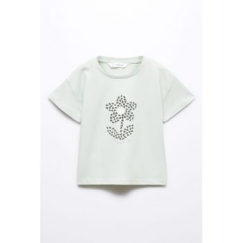 Tricou cu decolteu la baza gatului - din bumbac Flower