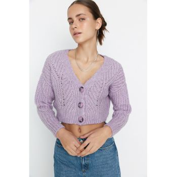 Cardigan crop cu decolteu in V