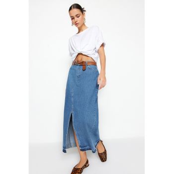 Fusta maxi de denim cu slit frontal