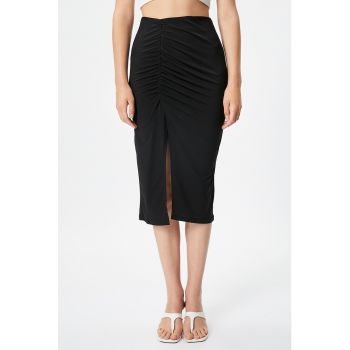 Fusta midi cu slit lateral