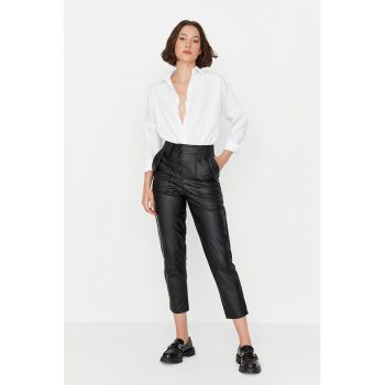 Pantaloni capri din piele ecologica cu talie inalta