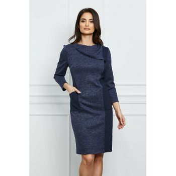 Rochie Dora bleumarin din jerse cu buzunare