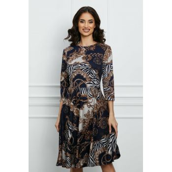 Rochie Dy Fashion bleumarin clos din jerse cu imprimeuri gri