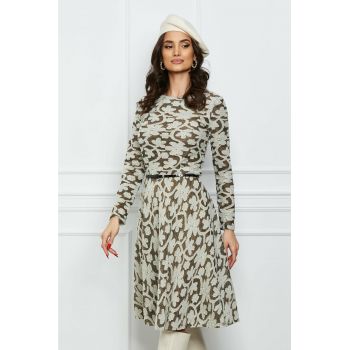 Rochie Dy Fashion maro cu flori si curea in talie