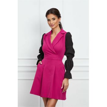 Rochie Moze fucsia cu maneci negre la reducere