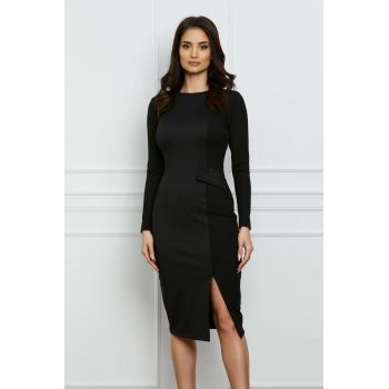 Rochie Moze neagra cu aplicatie tip buzunar in talie ieftina