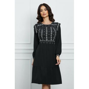 Rochie Moze neagra cu imprimeuri geometrice la bust