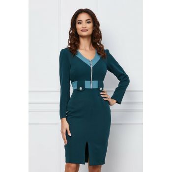 Rochie Moze verde petrol cu detalii turcoaz