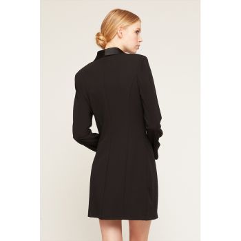 Rochie-sacou cu revere de satin
