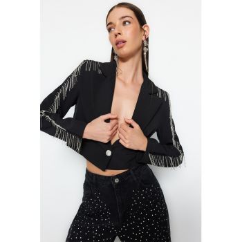 Sacou crop cu revere decupate