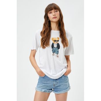 Tricou de bumbac cu decolteu la baza gatului