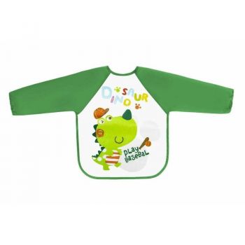 Bocioland - Baveta impermeabila, Cu maneci lungi, 40x35 cm, Dino