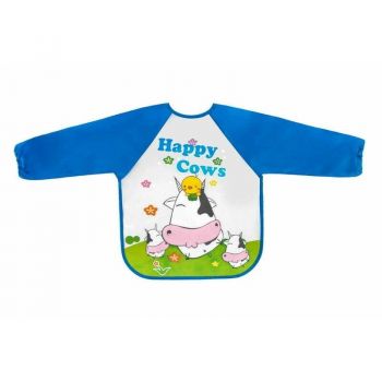 Bocioland - Baveta impermeabila, Cu maneci lungi, 40x35 cm, Happy Cows