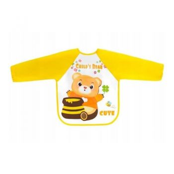 Bocioland - Baveta impermeabila, Cu maneci lungi, 40x35 cm, Teddy Bear