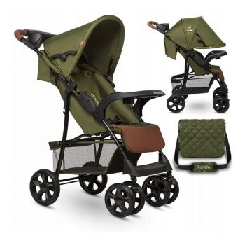 Carucior sport Emma Plus, Cu tavita, 2 Suporturi pentru pahar, Geanta accesorii, Green