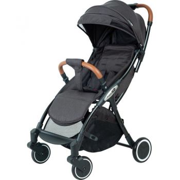 Carucior sport pliabil automat, Nano, Cadru Aluminium, maner din piele ecologica, spatar reglabil, suport sticla, Black