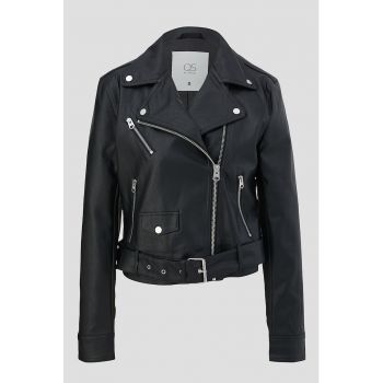 Jacheta biker din piele ecologica cu buzunare cu fermoar