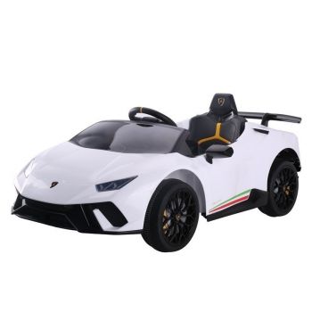 Masinuta electrica pentru copii, Lamborghini Huracan Alb, cu telecomanda, 2 motoare, greutate maxima 30 kg, 6571