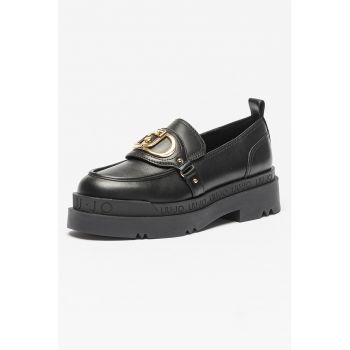Pantofi loafer de piele cu toc masiv