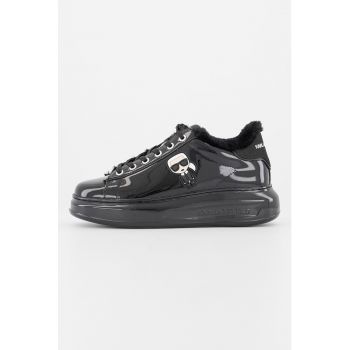 Pantofi sport de piele lacuita cu insertii de piele intoarsa