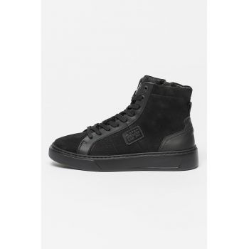 Pantofi sport high-top de piele si piele intoarsa
