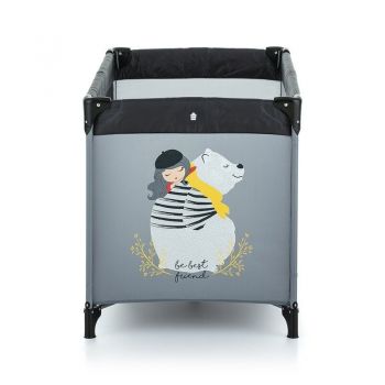 Patut pliant cu un nivel, Cu intrare laterala cu fermoar, 2 roti, 120x60 cm, Nyja Teddy Scarf, Grey/Yellow