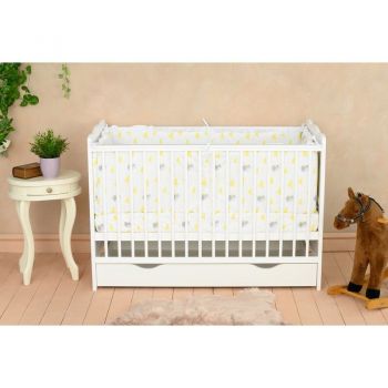 Qmini - Patut lemn Julia 120x60 cm, multifunctional, cu sertar, Alb + Saltea 8 cm