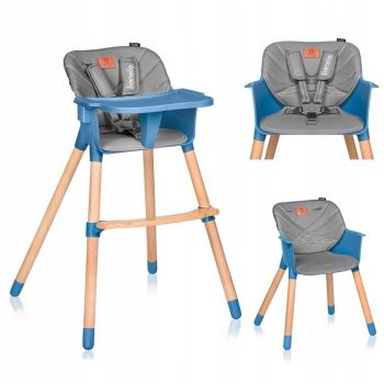 Scaun de masa din fag Koen, 2 in 1, Transformabil, Sustine 30 kg, 6 luni+, Albastru