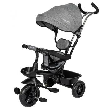 Tricicleta cu sezut rotativ 360 grade, Reglabil, Roti EVA, pedalare libera, Suport picioare, Free2Move, Black Grey