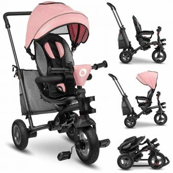 Tricicleta Tris Candy pedalare libera, Suport picioare, Control al directiei, reversibil, Rotire 360 grade, Pliabila, Roz/Gri