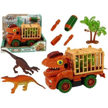 Vehicul demontabil de transport dinozauri, in forma de dinozaur, cu surubelnita si accesorii, 10421