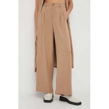 Alohas pantaloni Valentina femei, culoarea bej, drept, high waist
