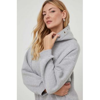 Answear Lab bluza femei, culoarea gri, cu glugă, neted
