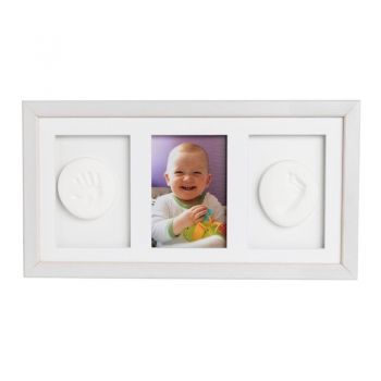 Baby HandPrint - Kit mulaj cu dubla amprenta, Double Memory Frame, Cu rama foto 10x15 cm, Alb