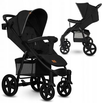 Carucior sport De la nastere, Cu capotina impermeabila, Cu maner reglabil, Suport biberon, Saculet pentru picioare, Negru