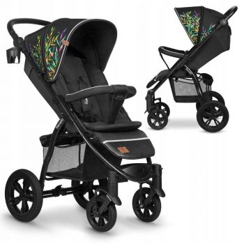 Carucior sport De la nastere, Cu capotina impermeabila, Cu maner reglabil, Suport biberon, Saculet pentru picioare, Negru