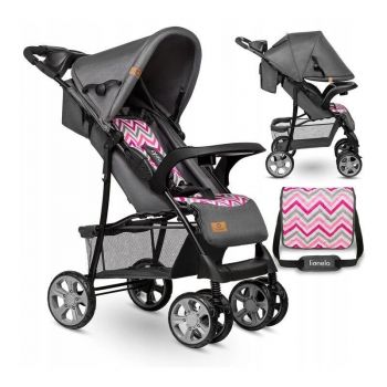 Carucior sport Emma Plus, Cu tavita, 2 Suporturi pentru pahar, Geanta accesorii, Pink Scandi