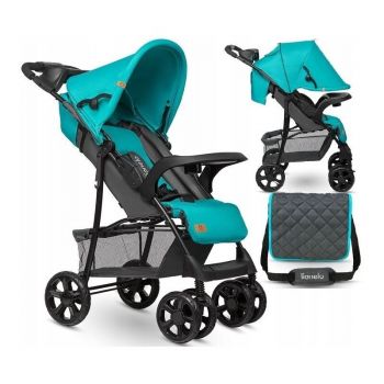 Carucior sport Emma Plus, Cu tavita, 2 Suporturi pentru pahar, Geanta accesorii, Vivid Turquoise